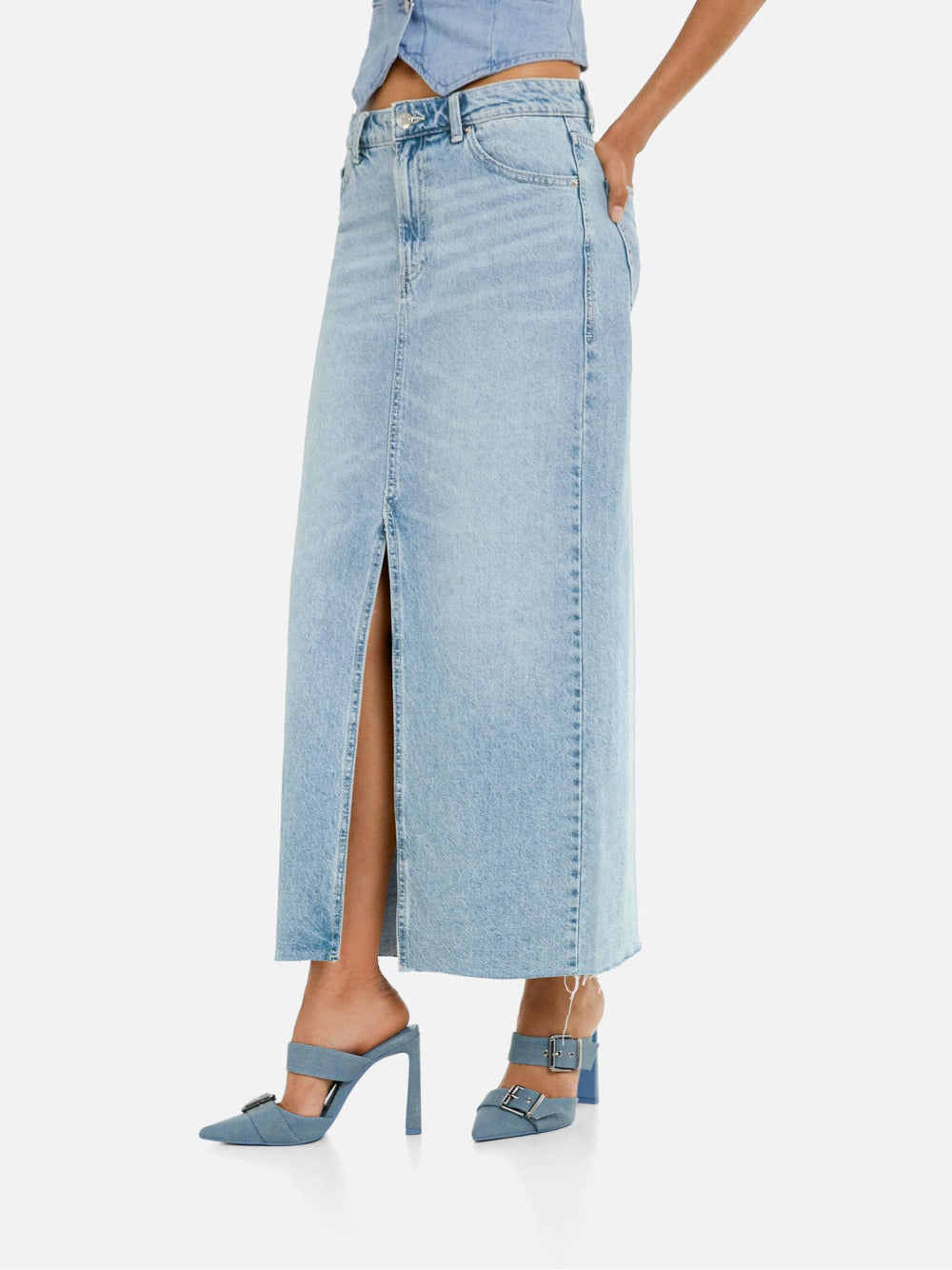 Lang denim nederdel