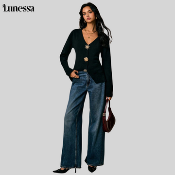 Lunessa ™ Noir Iconic Cardigan-MIT Goldknöpfen-uttalande