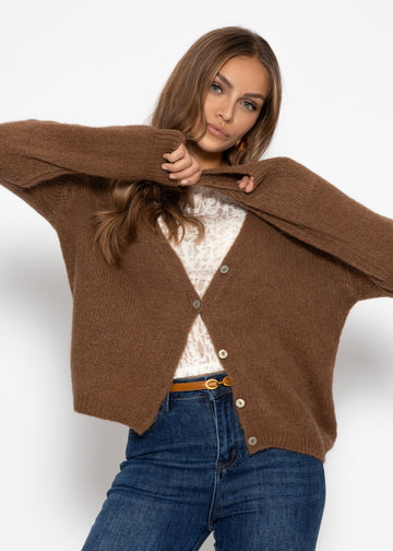 Cardigan mit V-Ausschnitt und Knopfleiste - braun