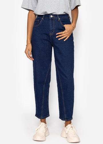Highwaist Jeans Mit Ziernaht - Dunkelblau