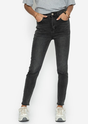 Highwaist mager jeans - Grau