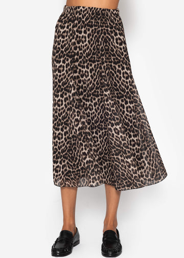 Langer Chiffon Rock Mit Leo -Print - Beige