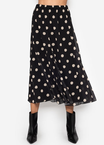 Langer Chiffon Rock Mit Polka Dot -Print - Schwarz