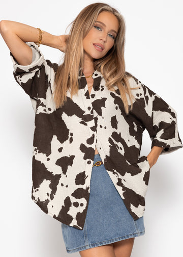 Miklessin Bluse Mitt Kurzen Muerlnn a Kuh Print - Braun