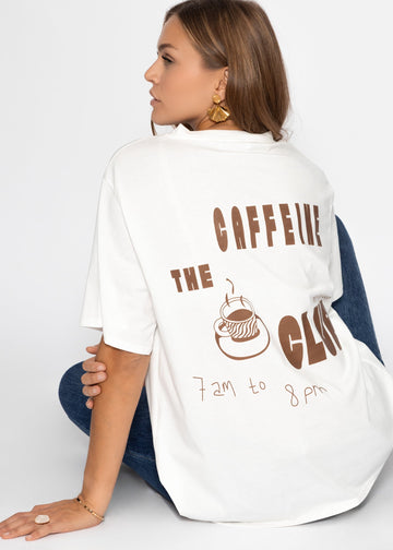 Oversize T-Shirt Mit "Kaffi Club" Drécken - Offhite