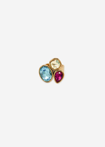 Ring Mit 3 Bunten Schmucksteinen - Gold