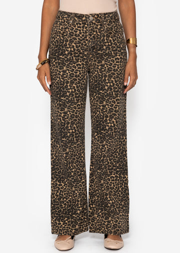 Breet Leg Jeans Mëllech Houfhem am Leo-Print - Beier