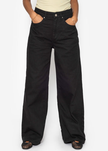 Bredde jeans mit hohem bund - schwarz
