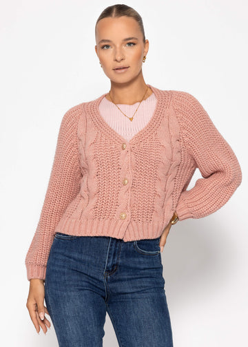 Zopfstrick -Cardigan Mit Knopfleiste - Rosa