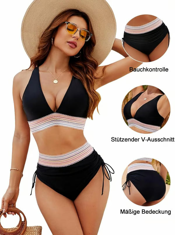 Letzter Tag 2025 Bikini-Sets mit hoher Taille und Bauchkontrolle im Farbblockdesign