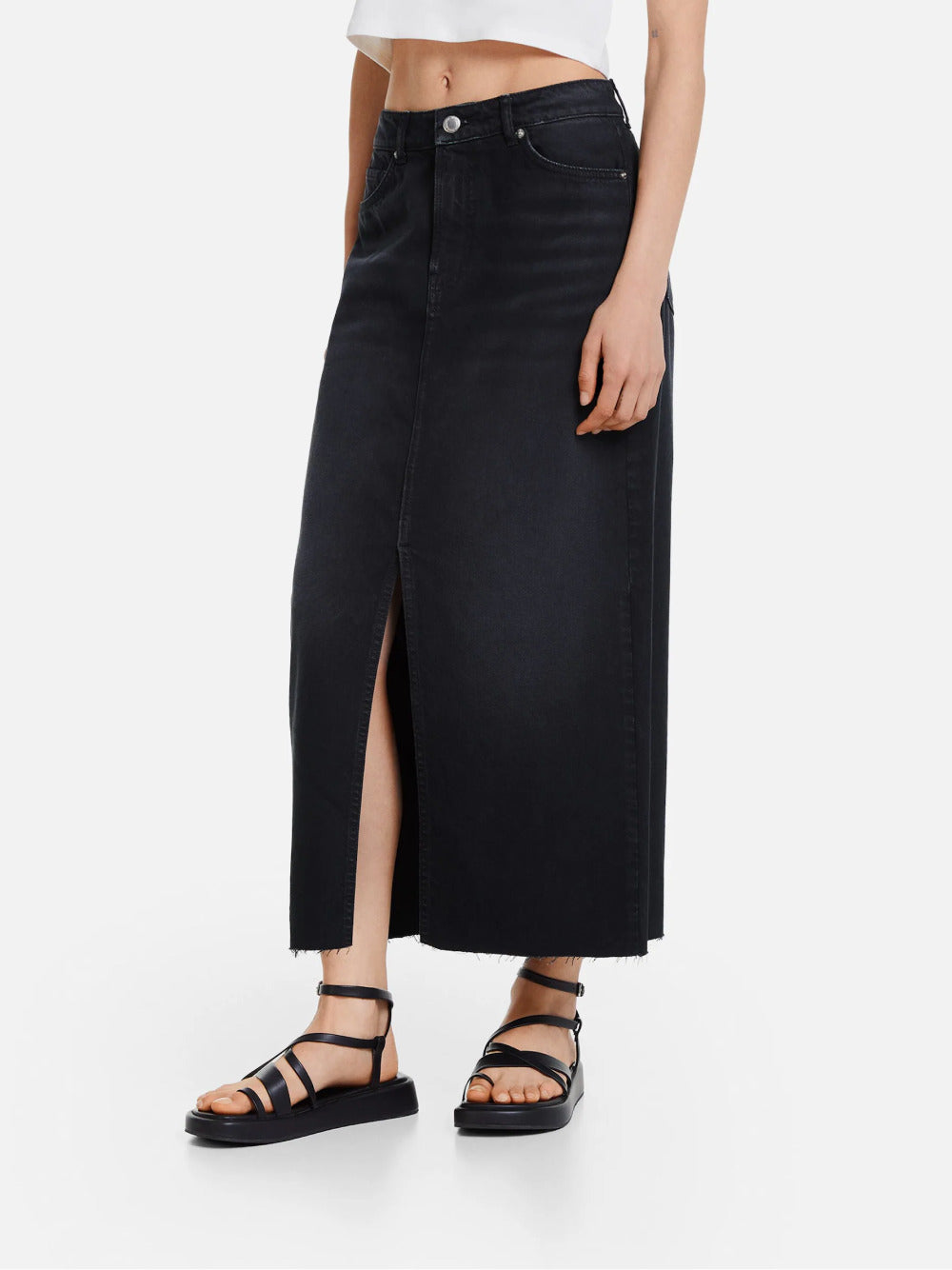 Long denim skirt