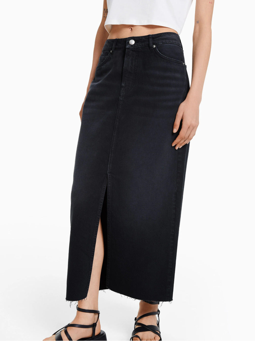 Long denim skirt