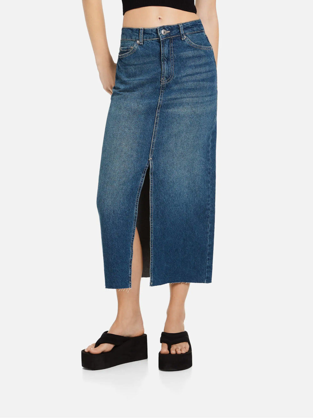 Long denim skirt