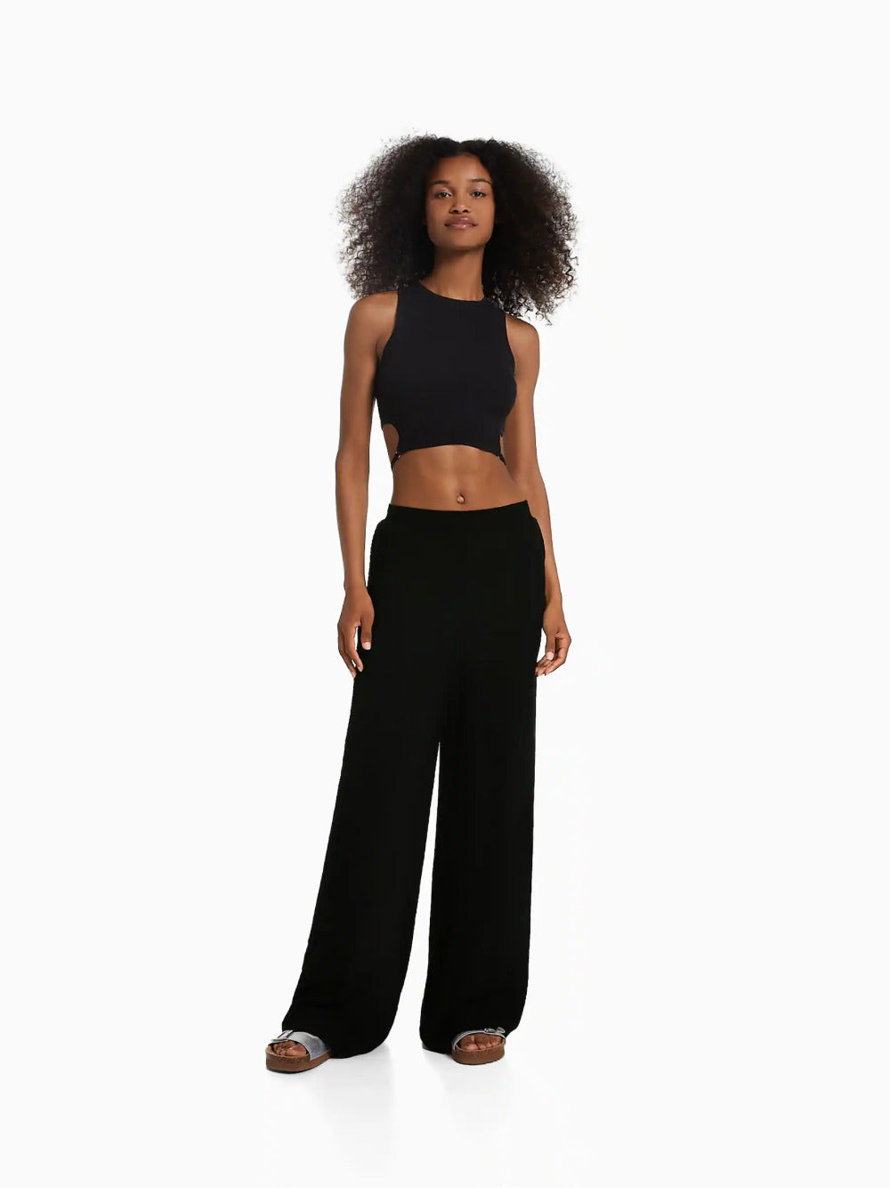 Wide-leg crepe trousers