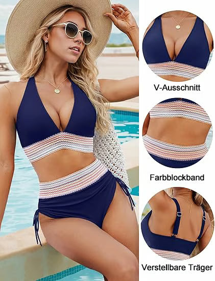 Letzter Tag 2025 Bikini-Sets mit hoher Taille und Bauchkontrolle im Farbblockdesign