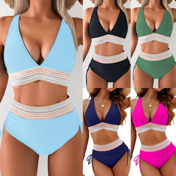 Letzter Tag 2025 Bikini-Sets mit hoher Taille und Bauchkontrolle im Farbblockdesign