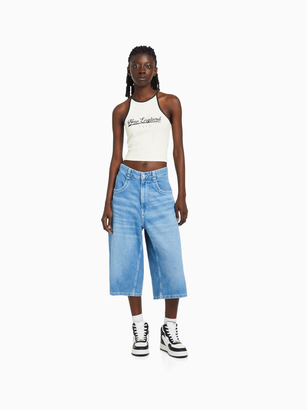 Ribbed printed strappy T-shirt