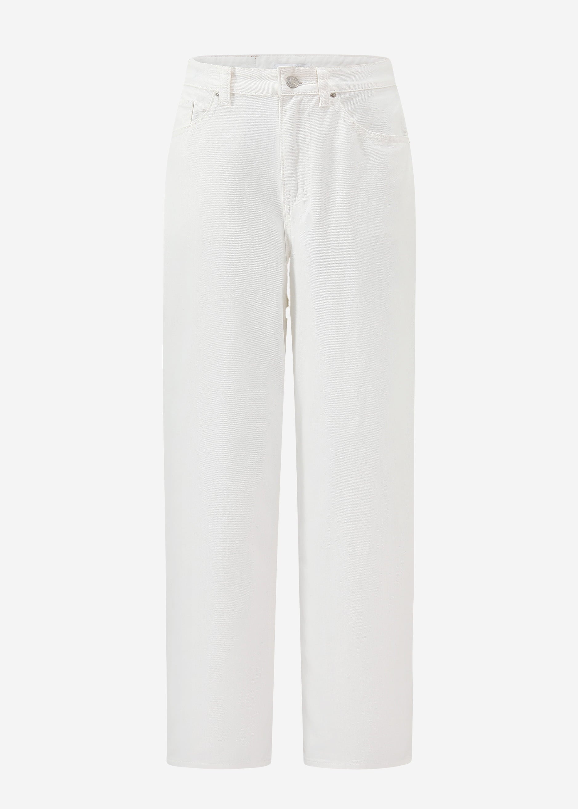 Breet Leg Jeans Mëllech Huhem Bund - Outwhite