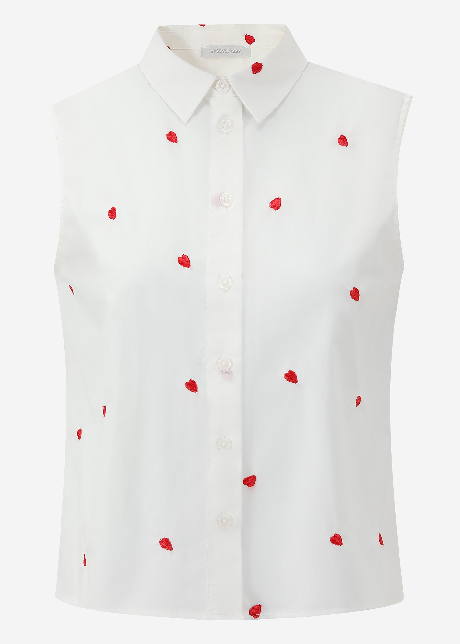 Ärmellose Bluse mit roter Herzstickerei - weiß