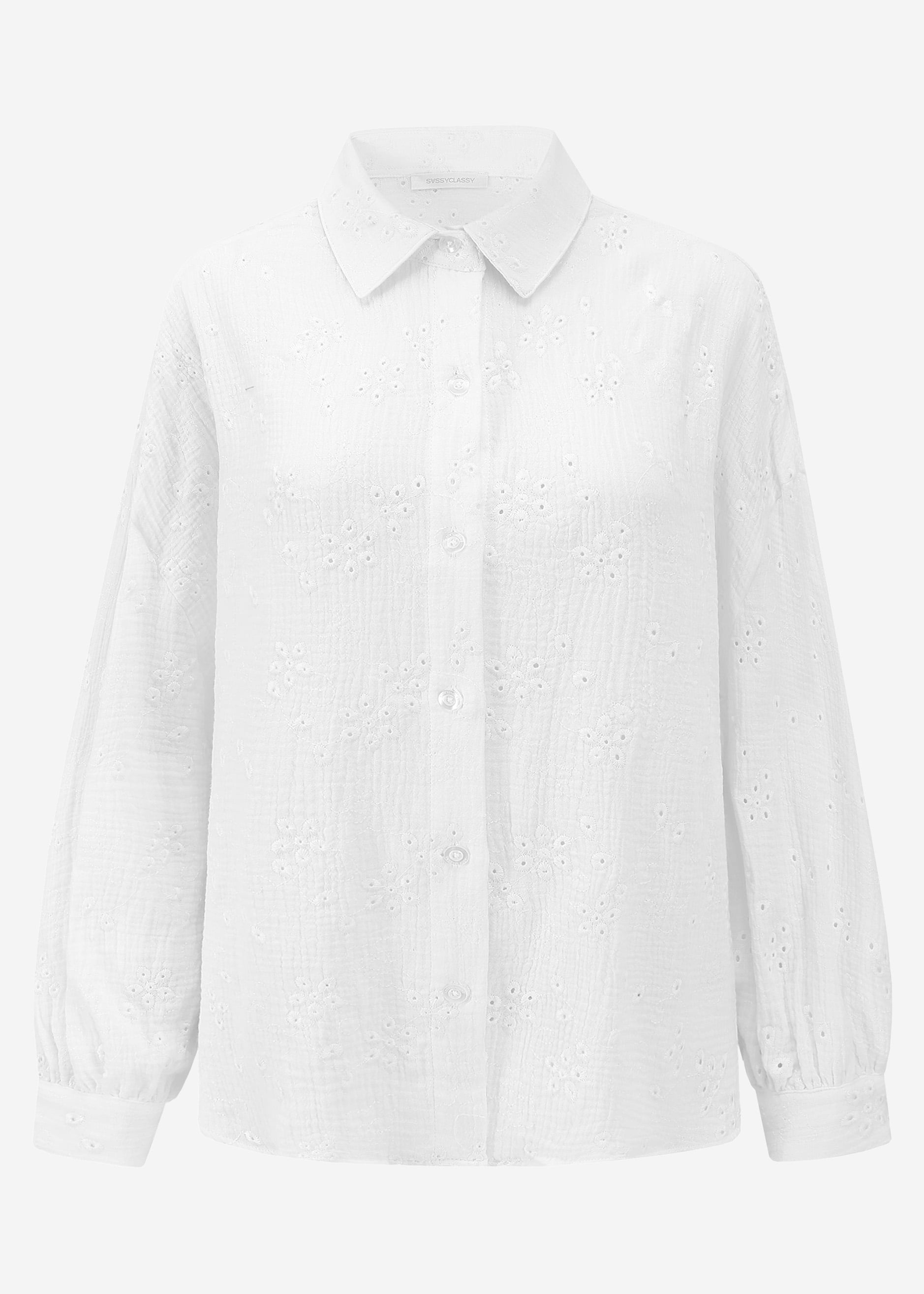 Musselin Bluse Mit Lochsticterei - Offwhite