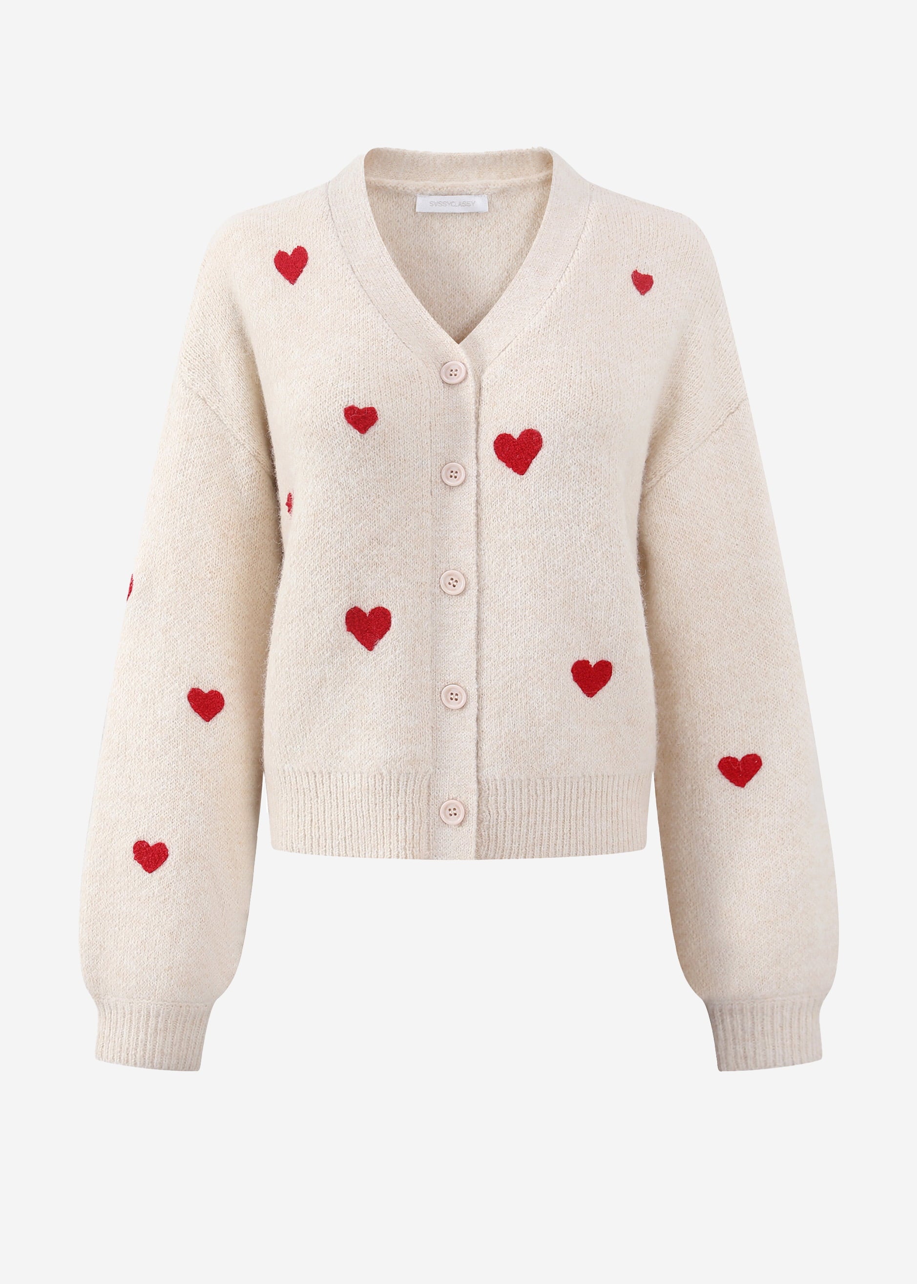 Cardigan Mit Roten Herzen - Offwhite