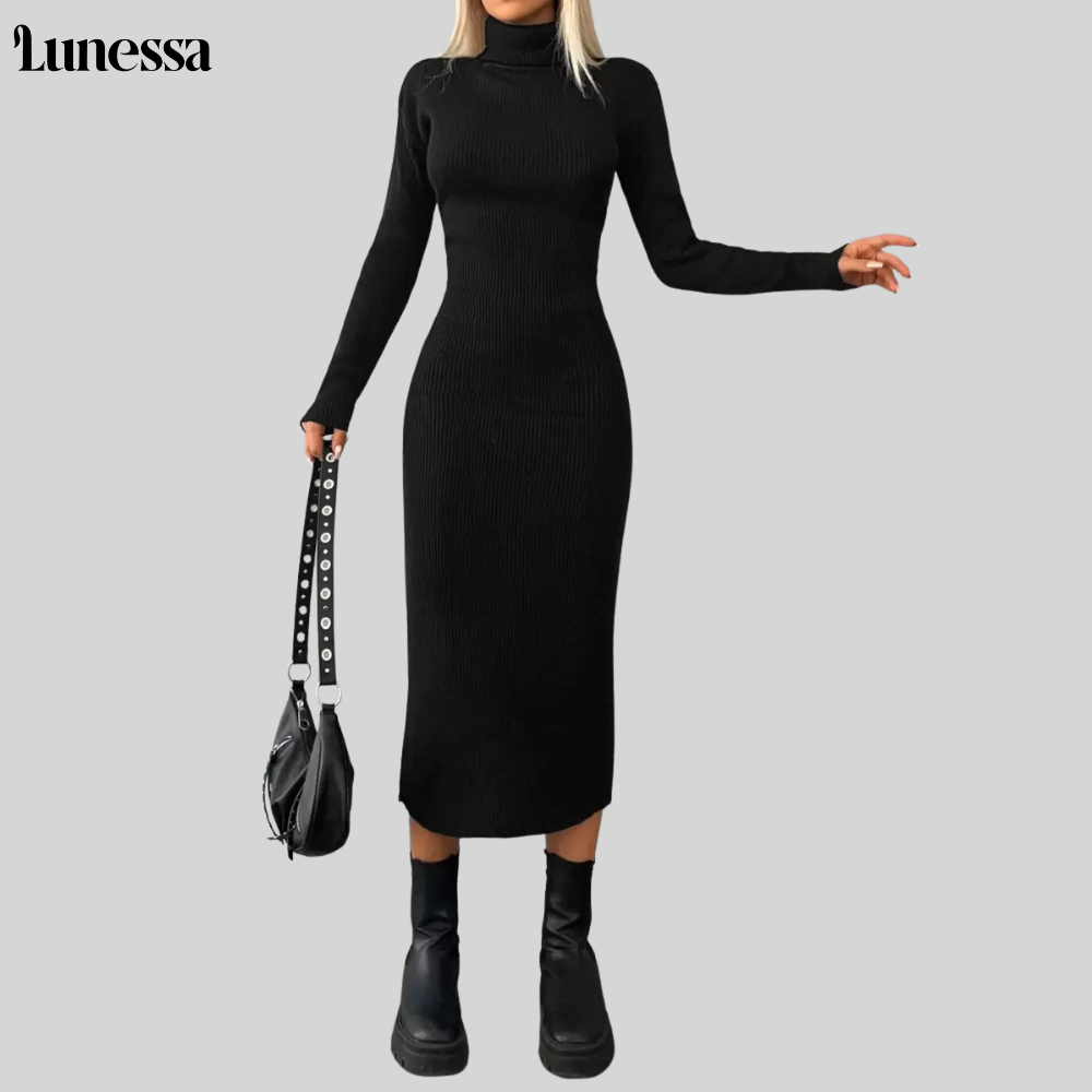 Lunessa ™ High-Neck Bodycon Strickkleid-Zeitlose ELEGANZ