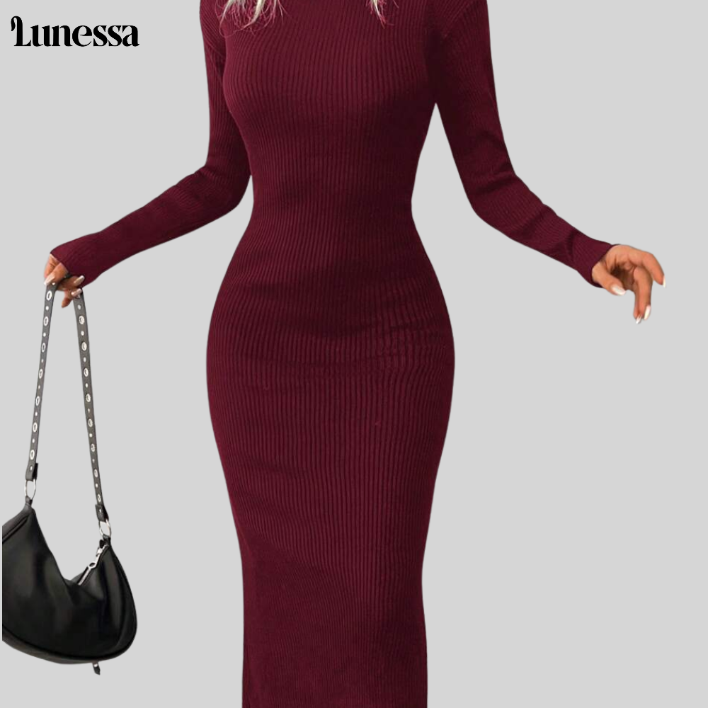 Lunessa ™ High-Neck Bodycon Strickkleid-Zeitlose ELEGANZ