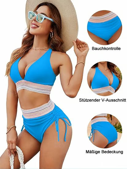 Letzter Tag 2025 Bikini-Sets mit hoher Taille und Bauchkontrolle im Farbblockdesign