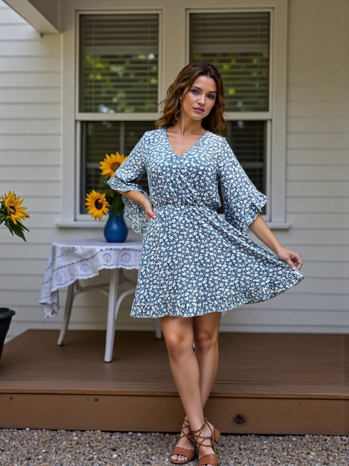 Floravibe Kleid - Sommerliches Blumenmuster MIT V-Ausschnitt