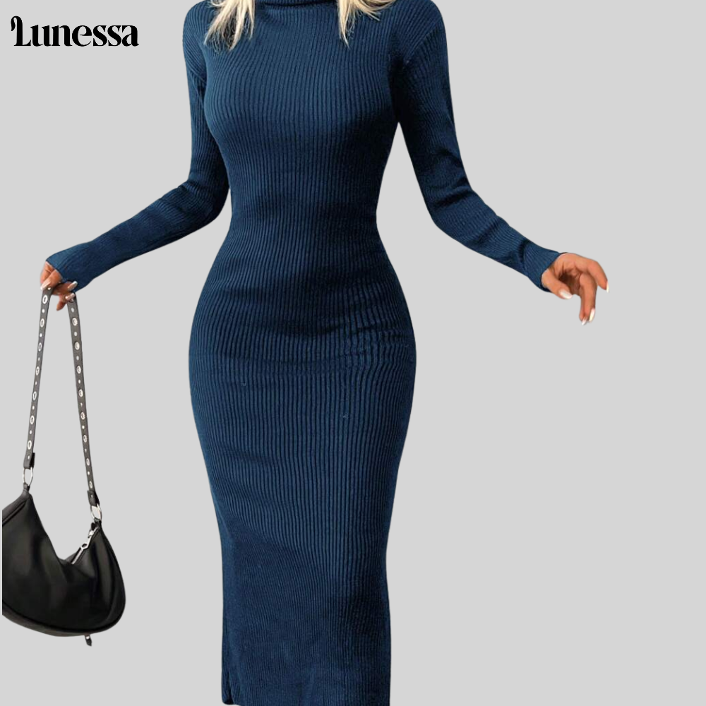 Lunessa ™ High-Neck Bodycon Strickkleid-Zeitlose ELEGANZ