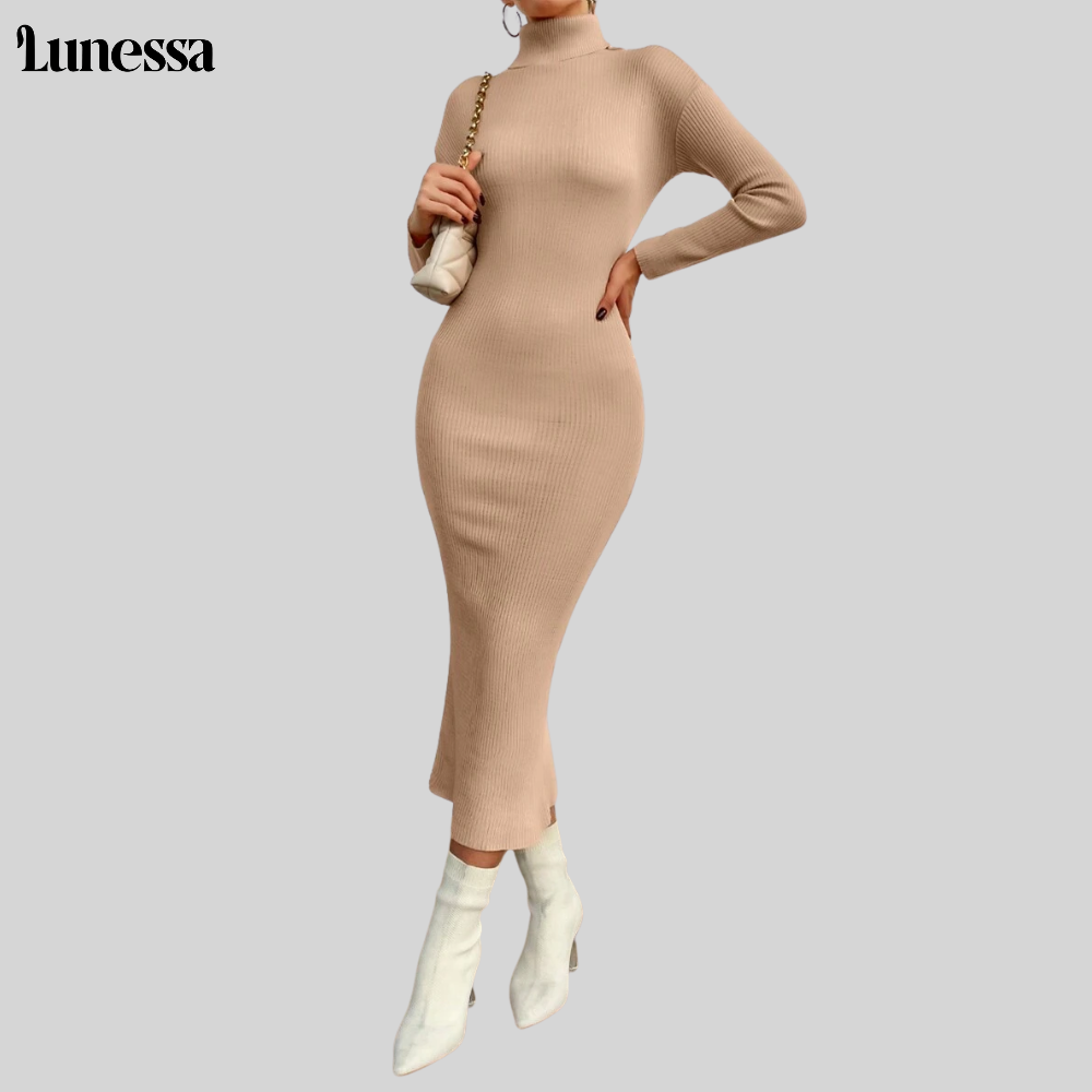 Lunessa ™ High-Neck Bodycon Strickkleid-Zeitlose ELEGANZ