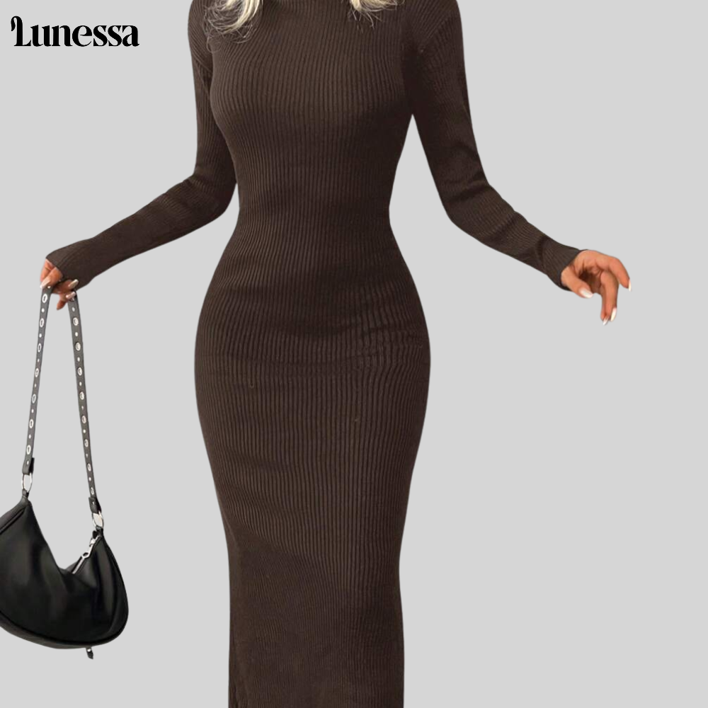 Lunessa ™ High-Neck Bodycon Strickkleid-Zeitlose ELEGANZ