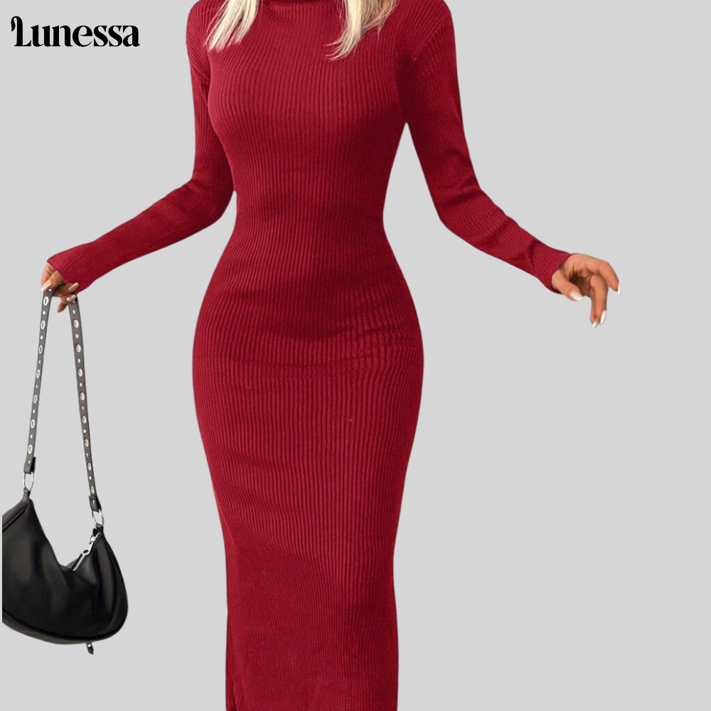 Lunessa ™ High-Neck Bodycon Strickkleid-Zeitlose ELEGANZ