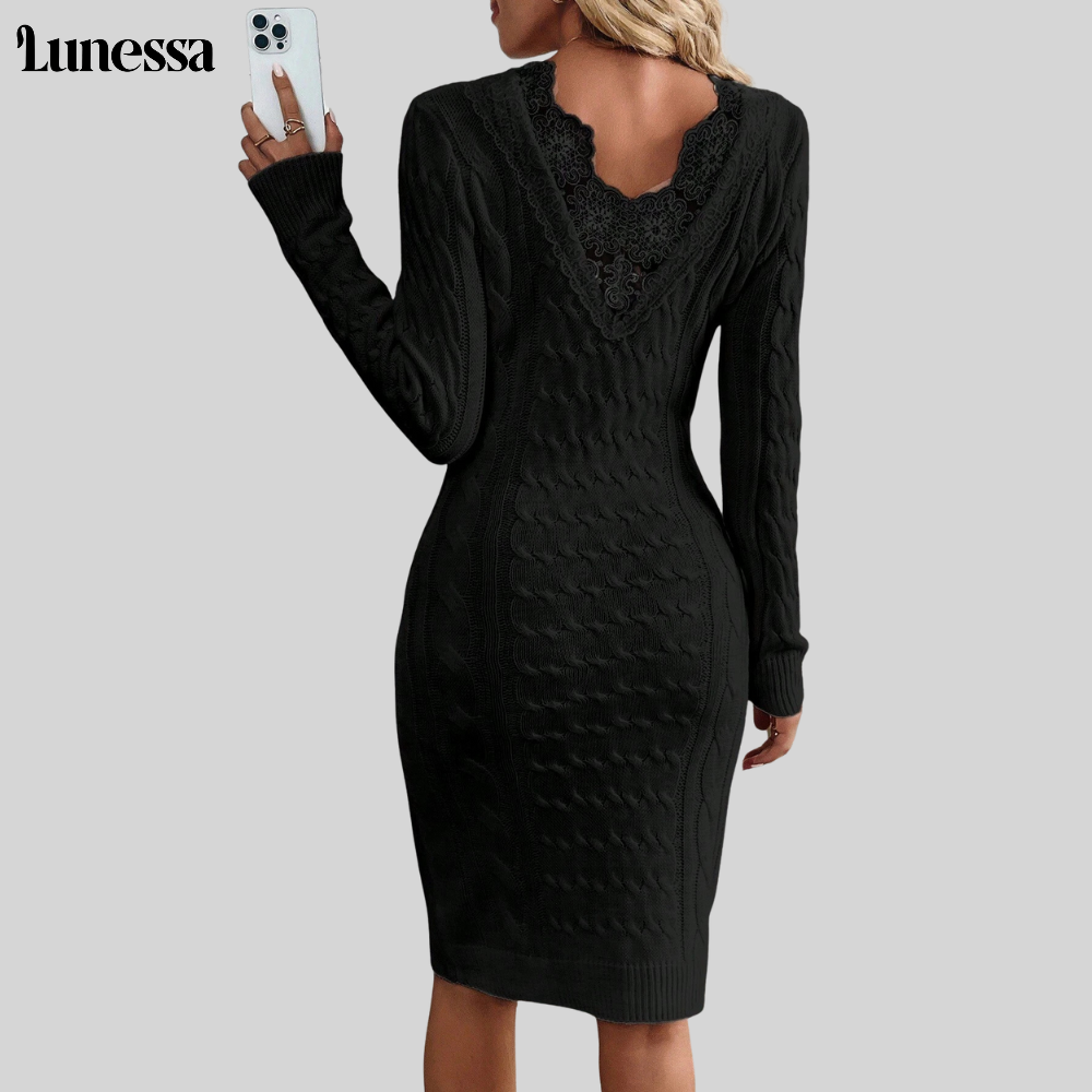 Lunessa ™ V-hals Strickkleid-eleganz & komforset für den alltag