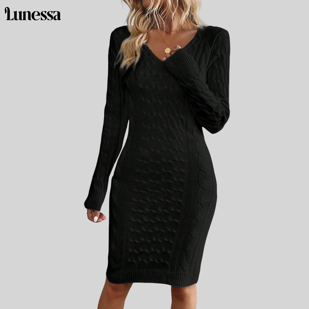Lunessa ™ V-hals Strickkleid-eleganz & komforset für den alltag