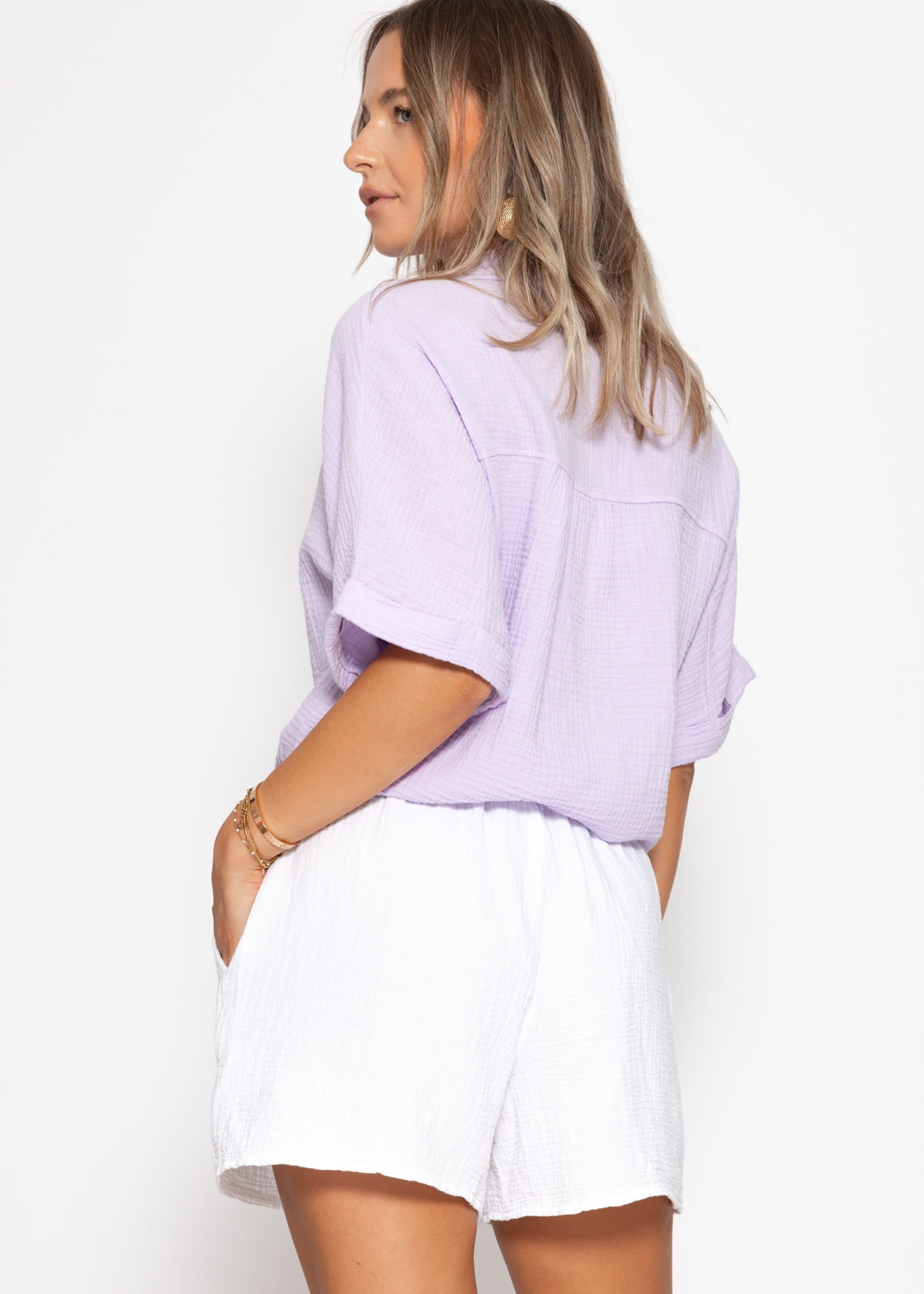 Musselin Bluse Mit Zugand - Flieder
