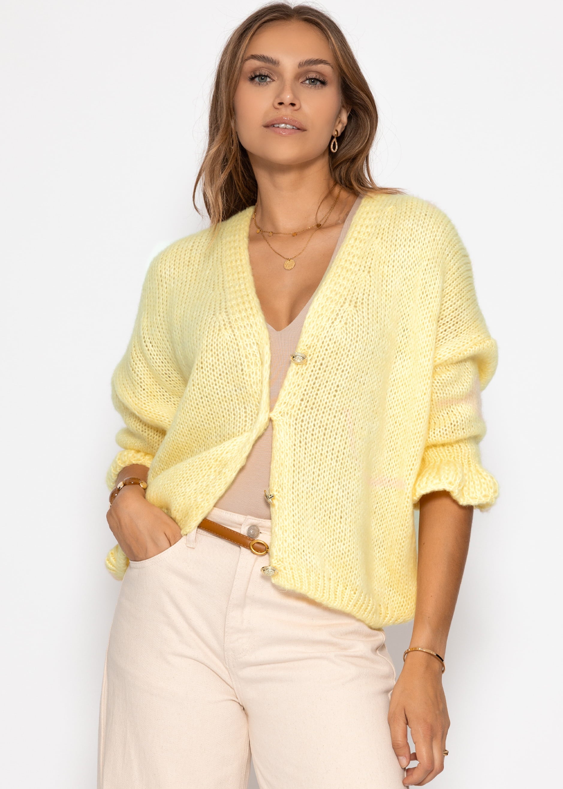 Cardigan mit 3/4 -ärmeln - Buttergelb