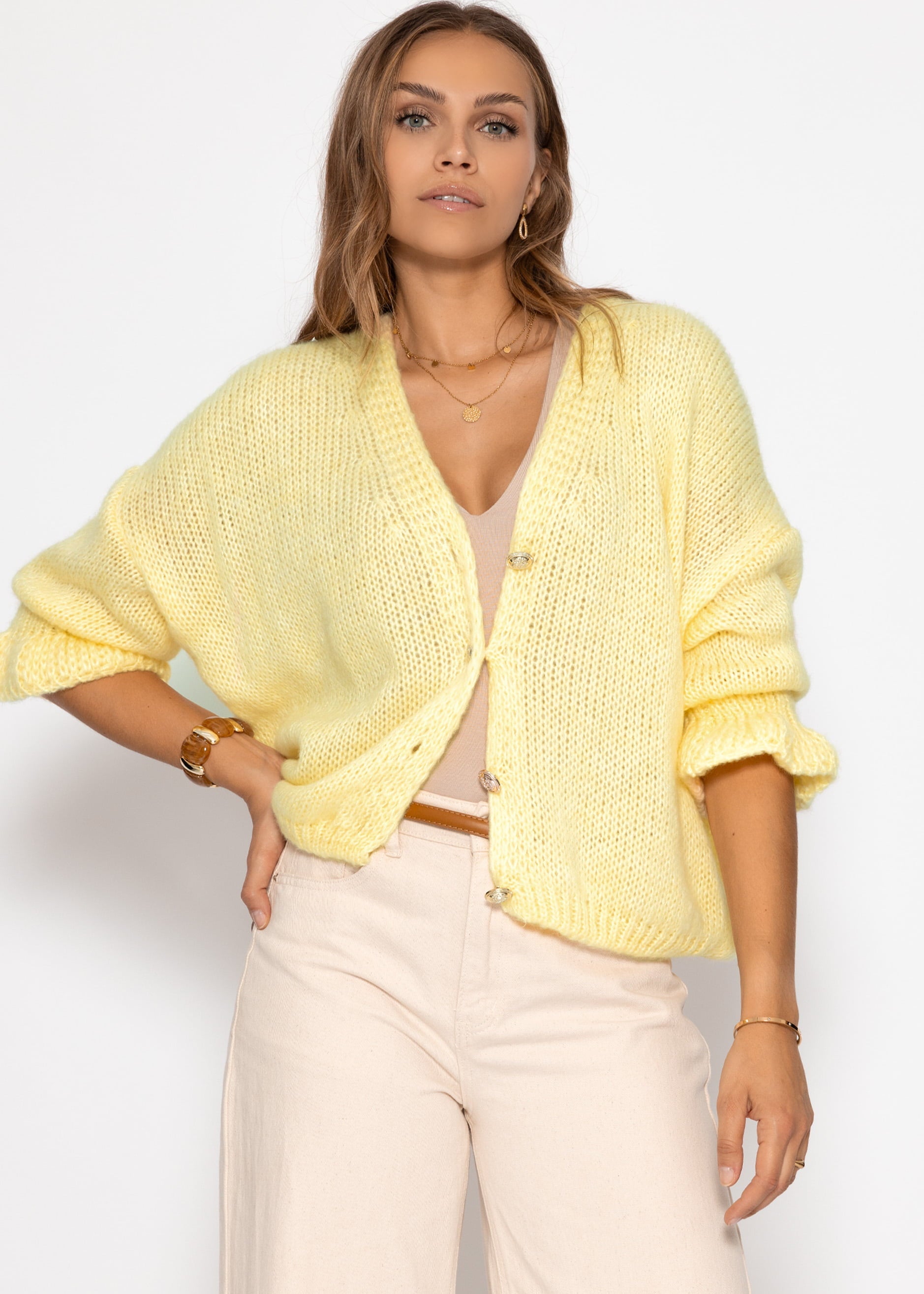 Cardigan mit 3/4 -ärmeln - Buttergelb