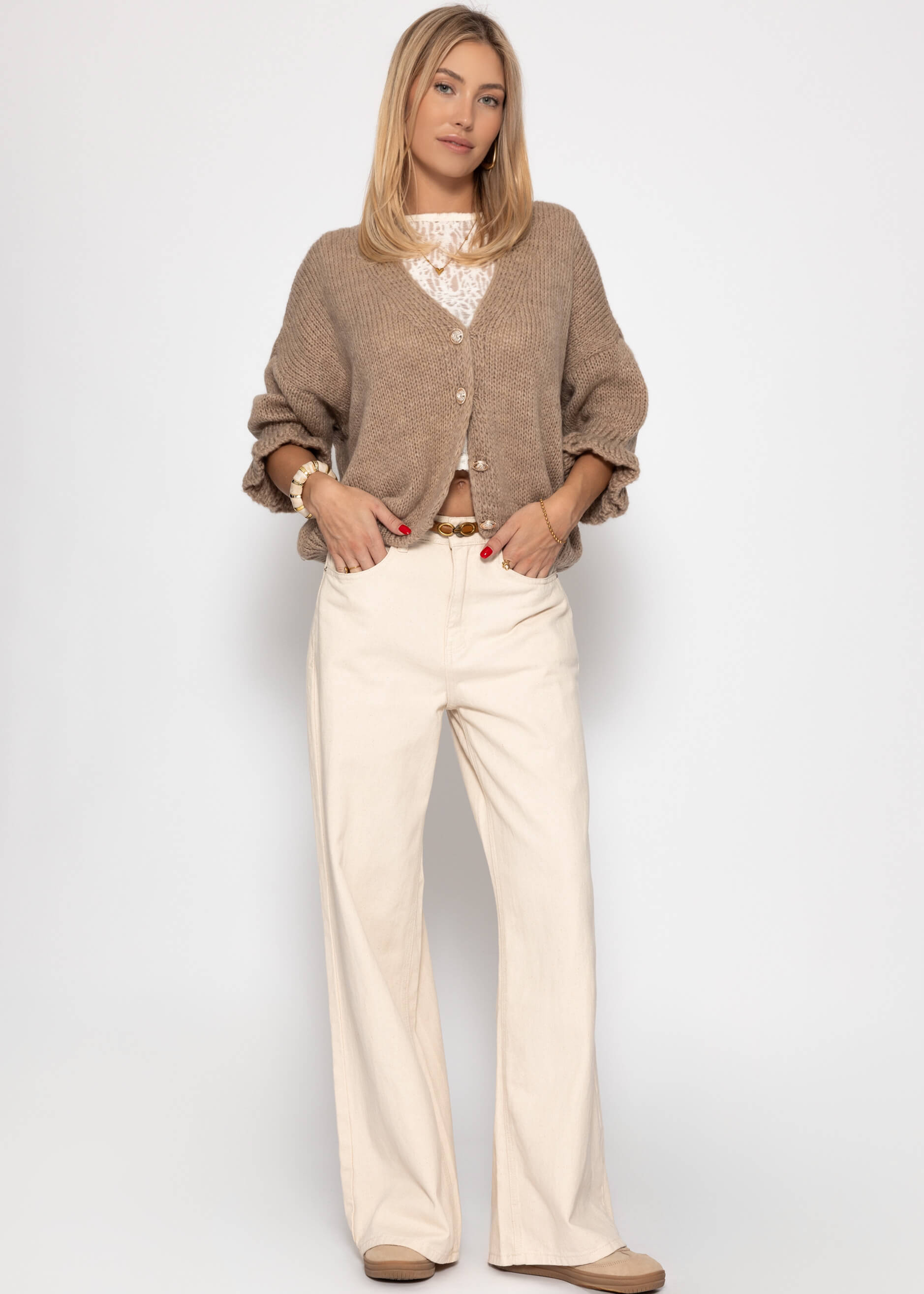 Cardigan mit 3/4 -ärmeln - taupe