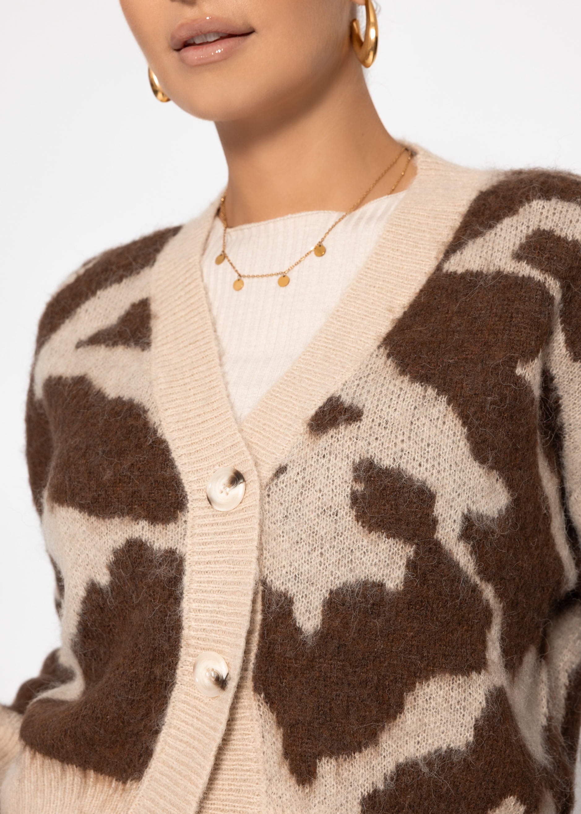 Cardigan MIT Animal Print - Braun
