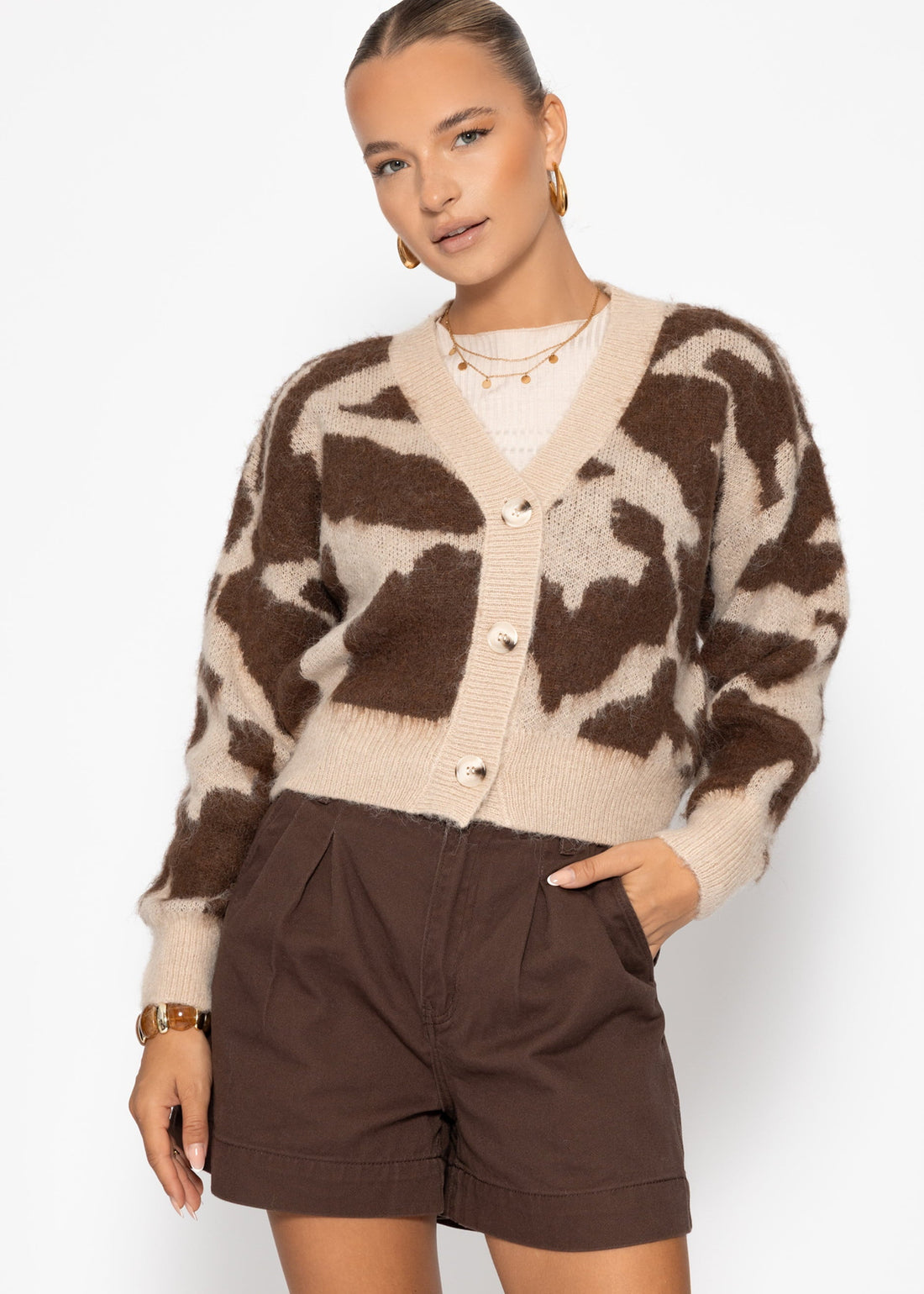 Cardigan MIT Animal Print - Braun