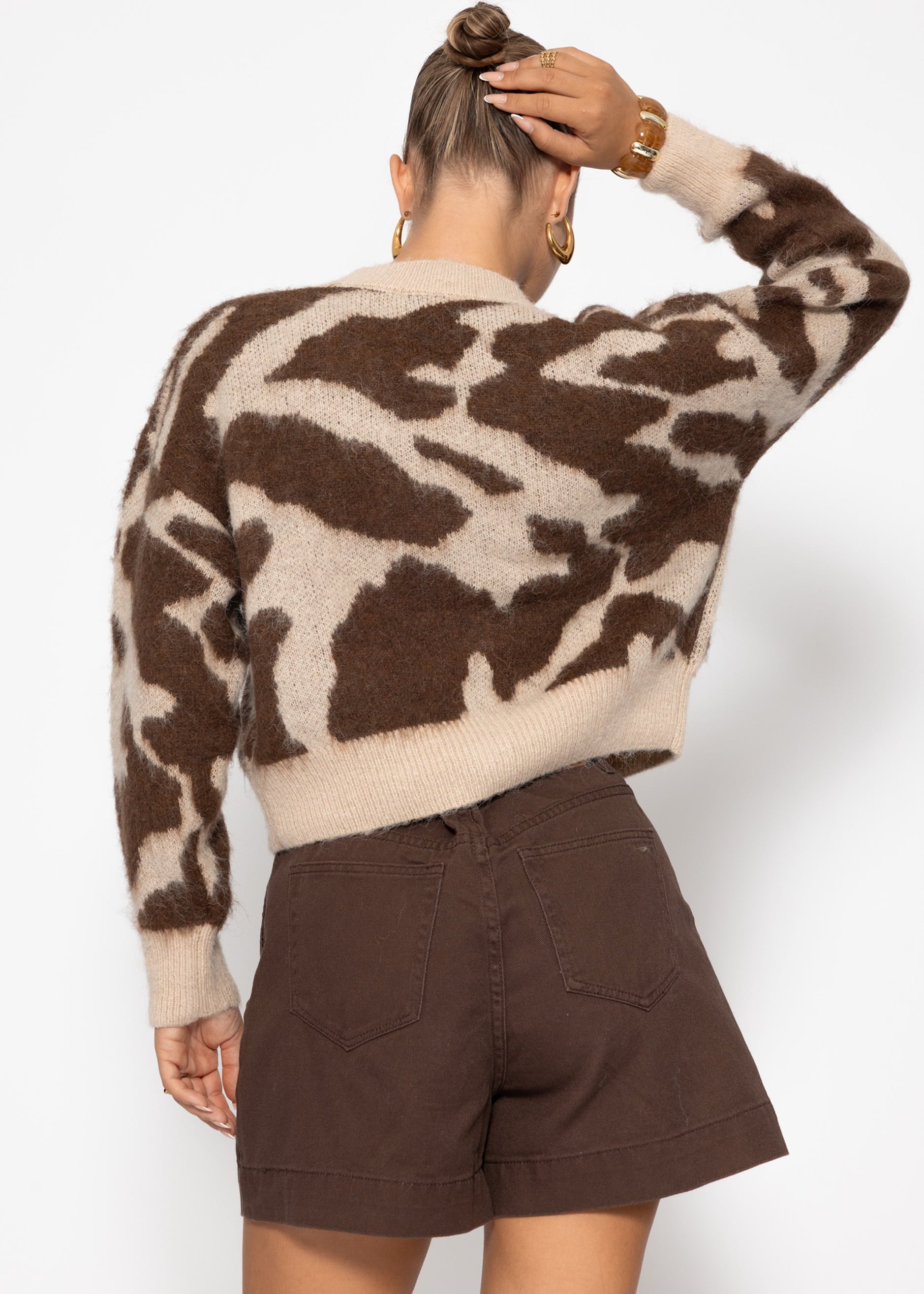 Cardigan MIT Animal Print - Braun