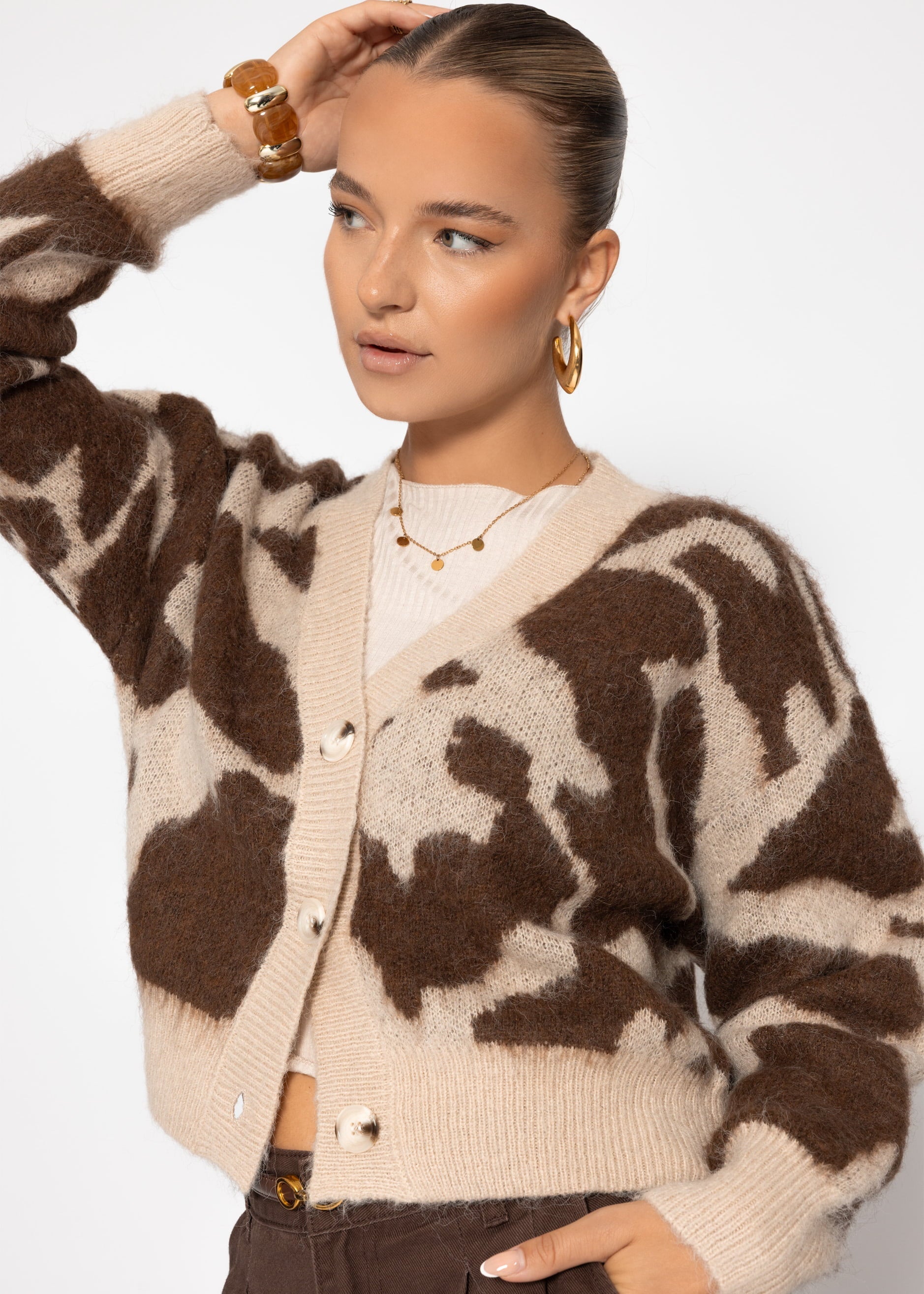 Cardigan MIT Animal Print - Braun