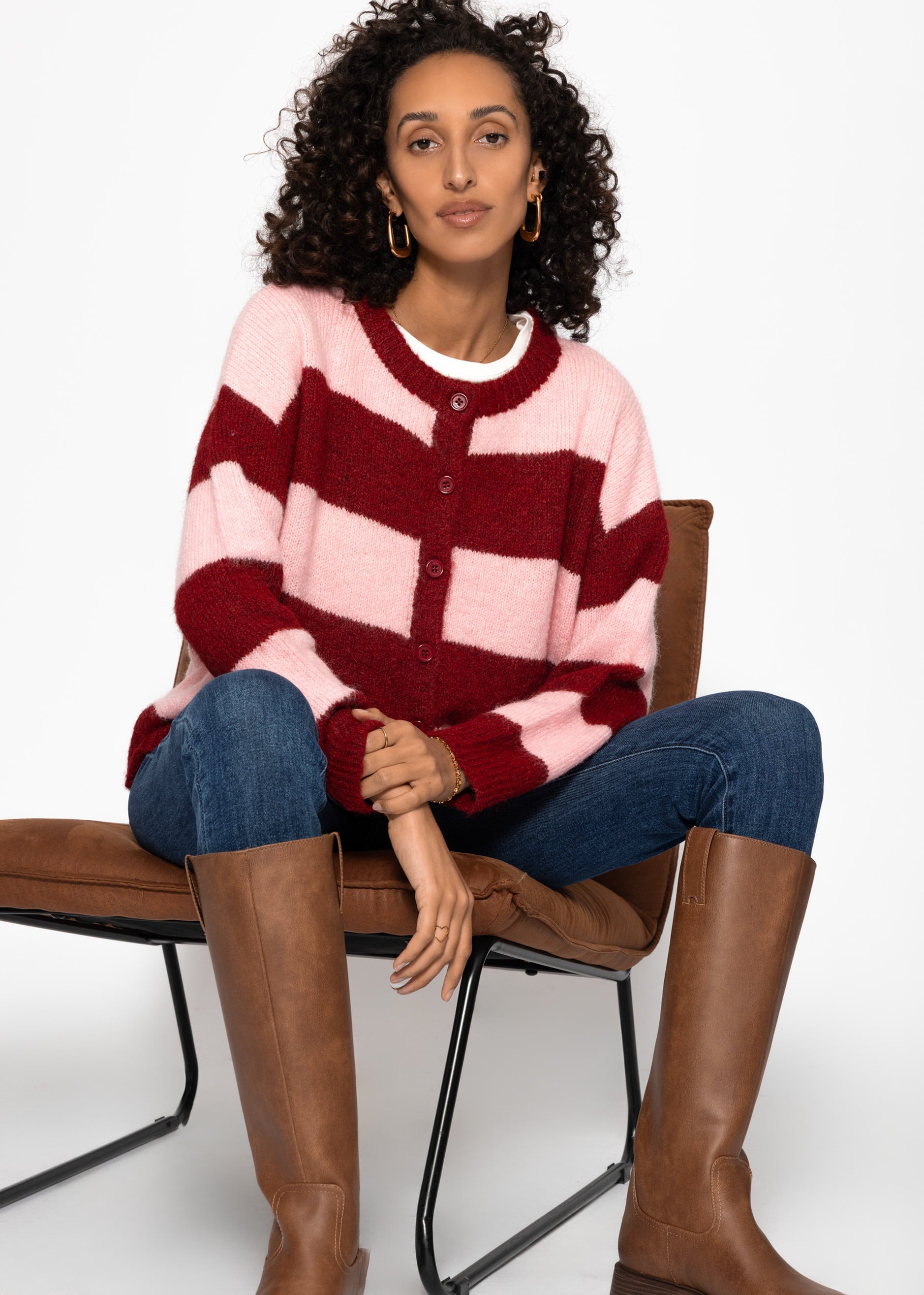 Cardigan MIT Blockstreifen - Burgogne