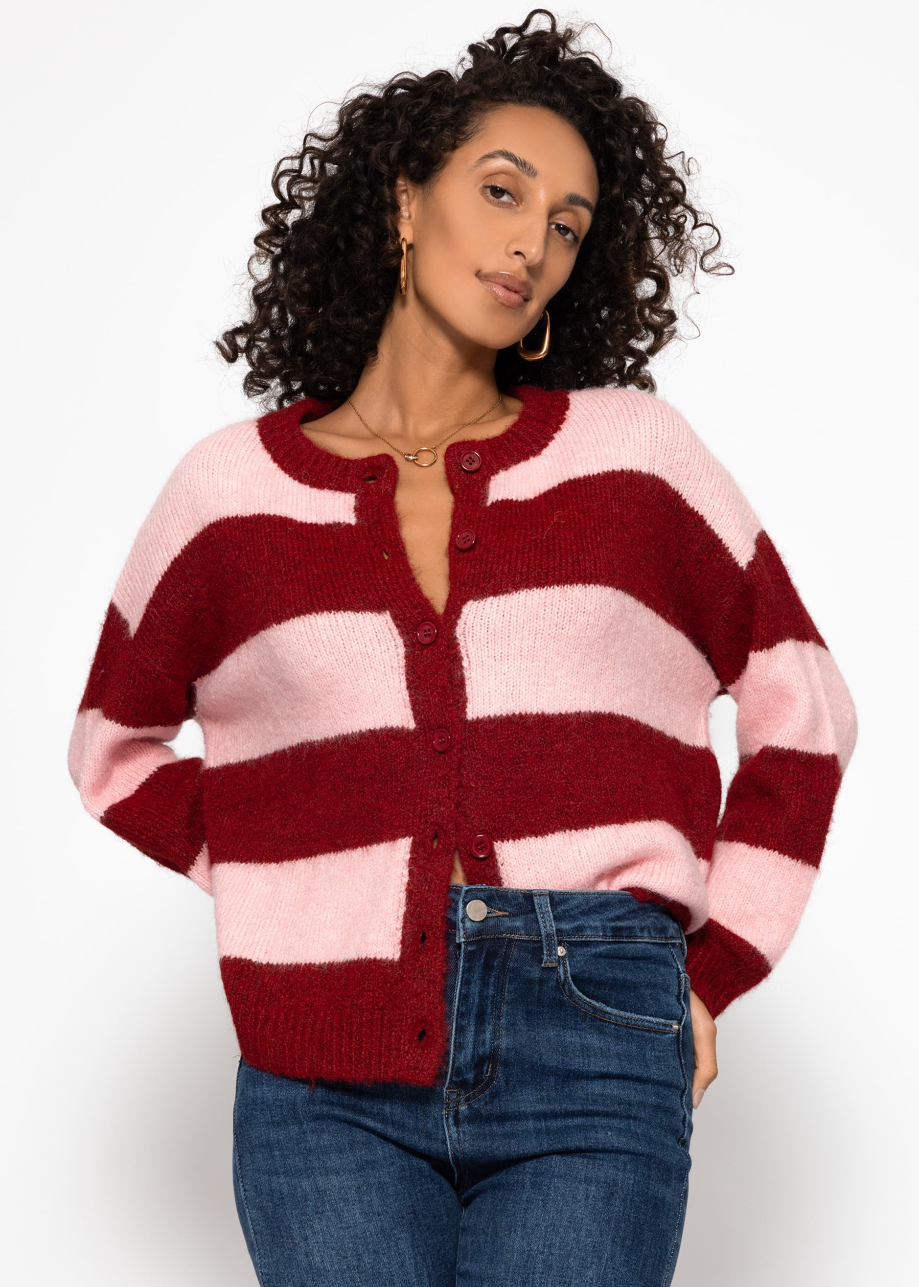 Cardigan MIT Blockstreifen - Burgogne