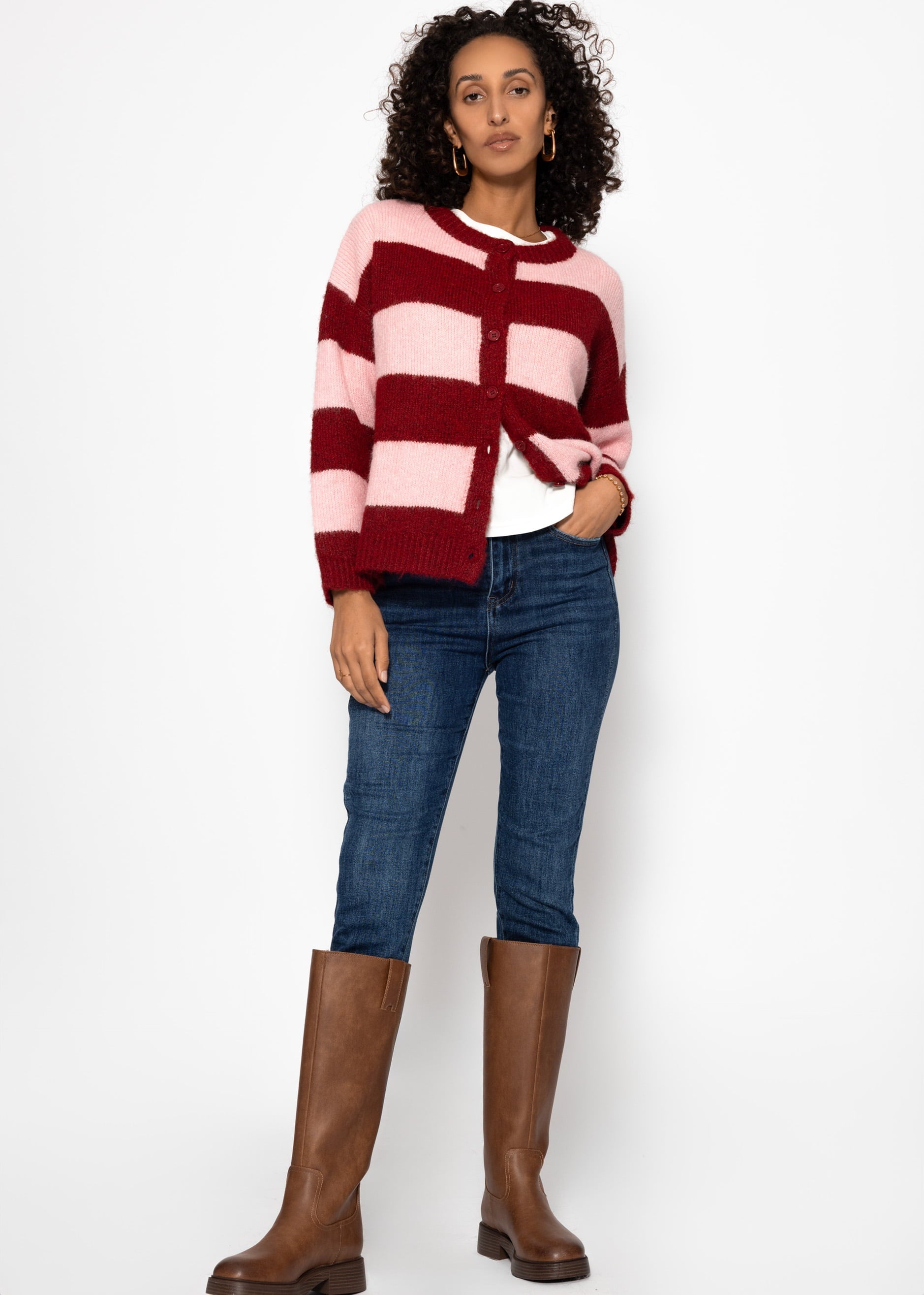Cardigan MIT Blockstreifen - Burgogne