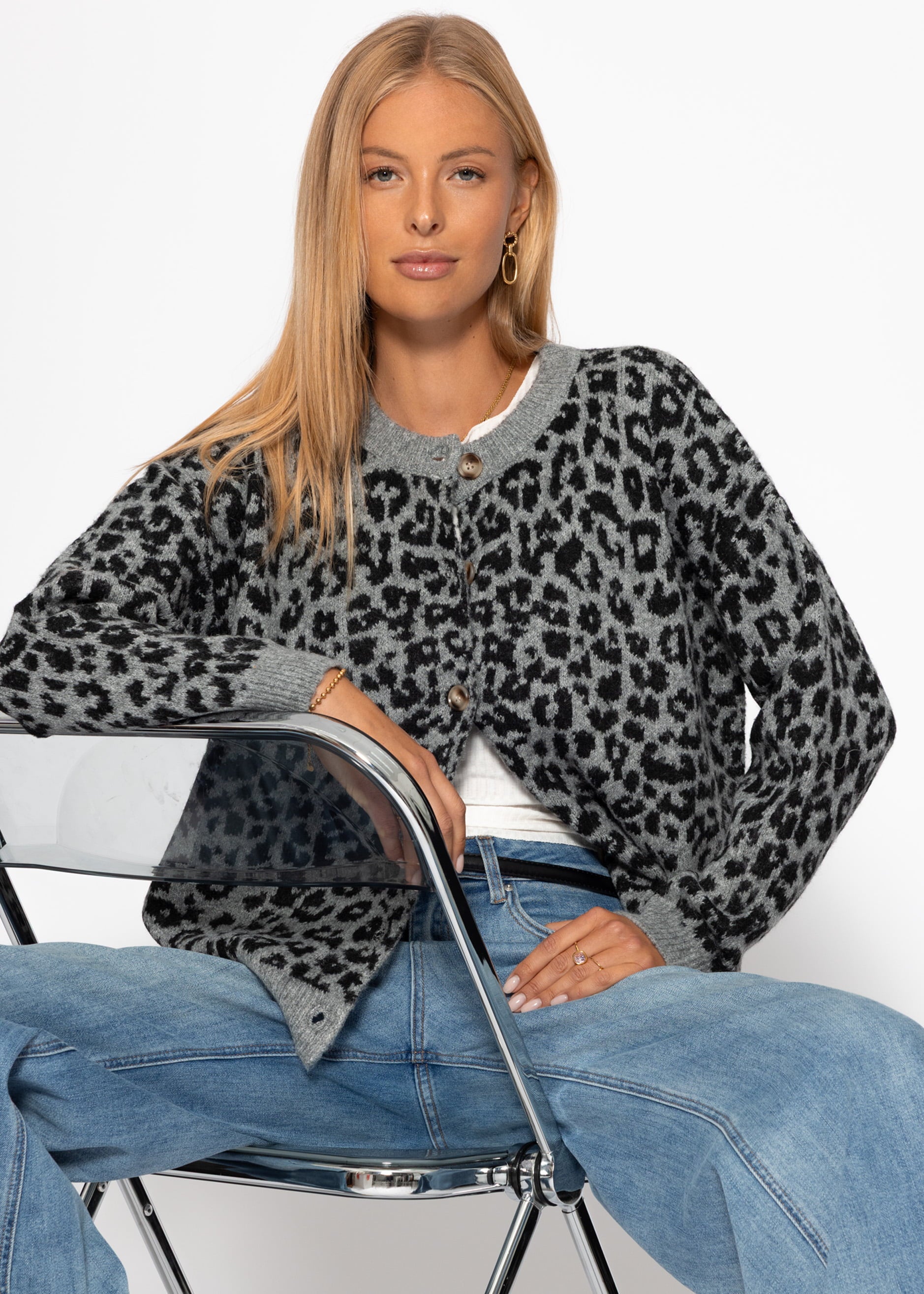 Cardigan Mit Leo -Muster - Grau