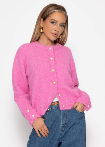 Cardigan mit perlenknöpfen - rosa