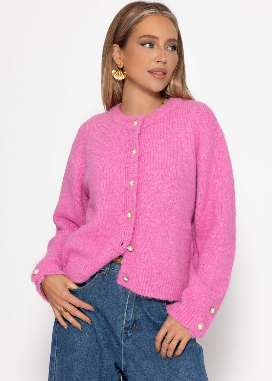 Cardigan mit perlenknöpfen - rosa