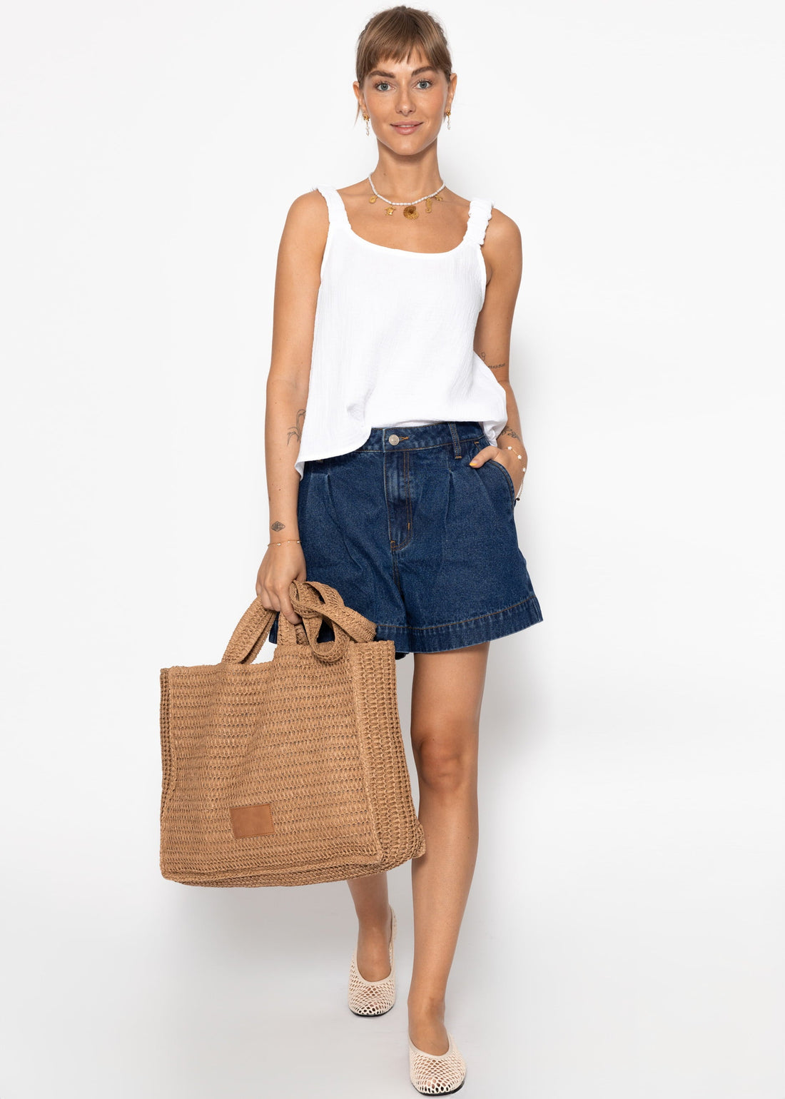 Shorts de jean à taille haute - Dunkelblau